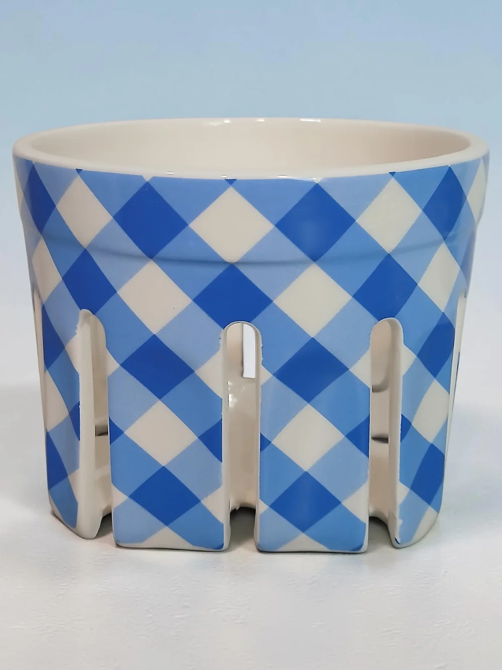 Blue Check Ceramic Planter/Candle Holder - Picture 1 of 1